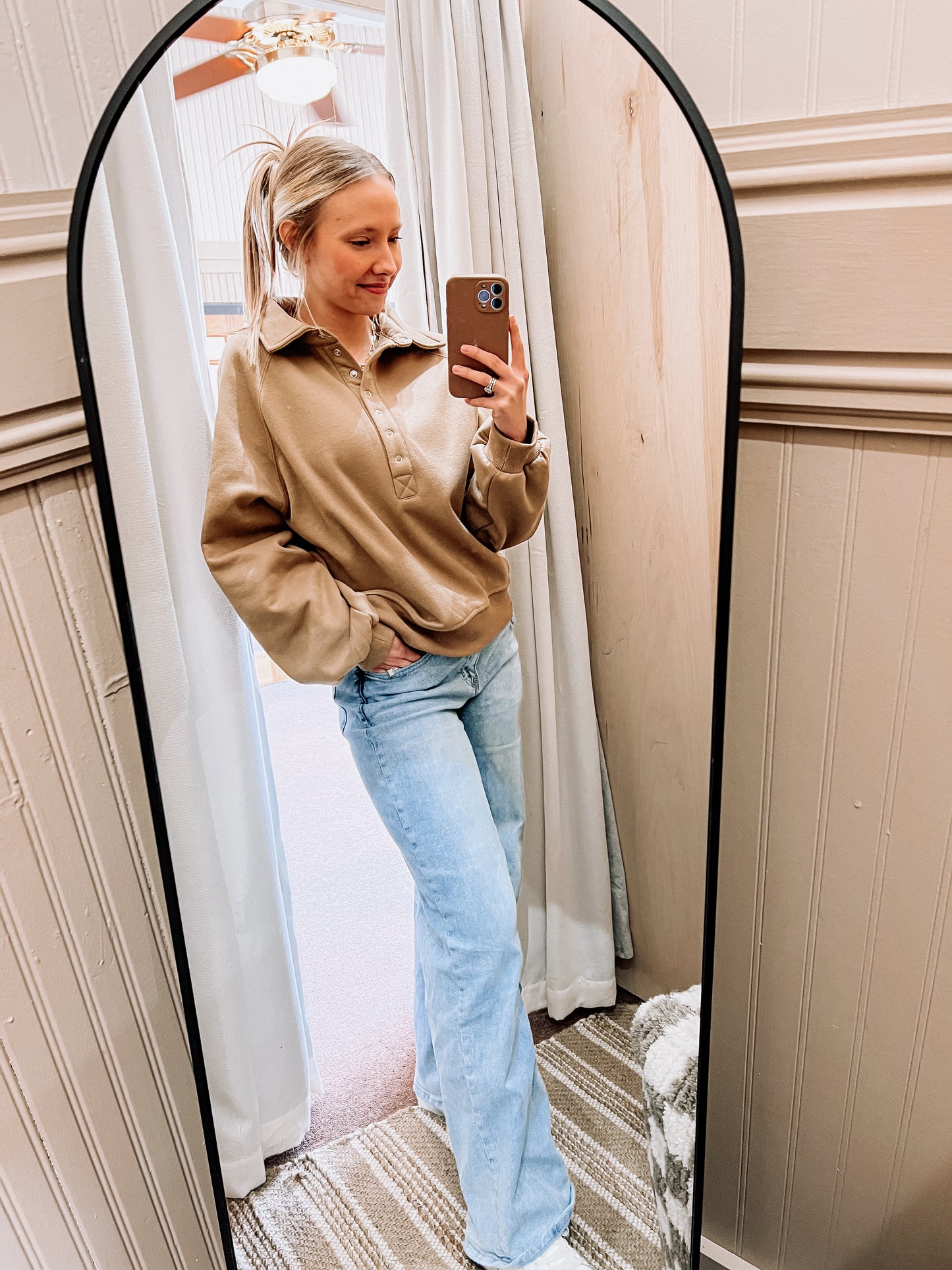 laid back snap button pullover