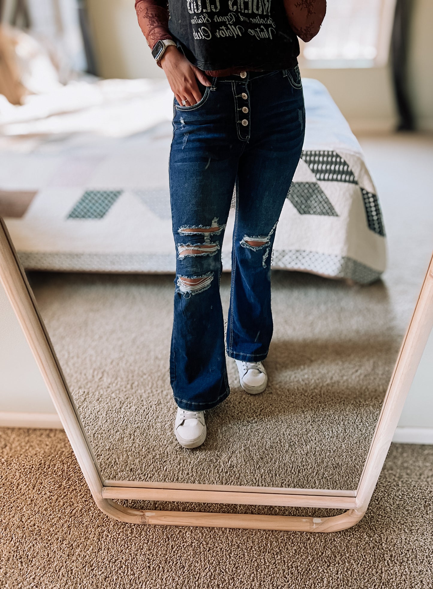 lizzy distressed flare bootcut jeans