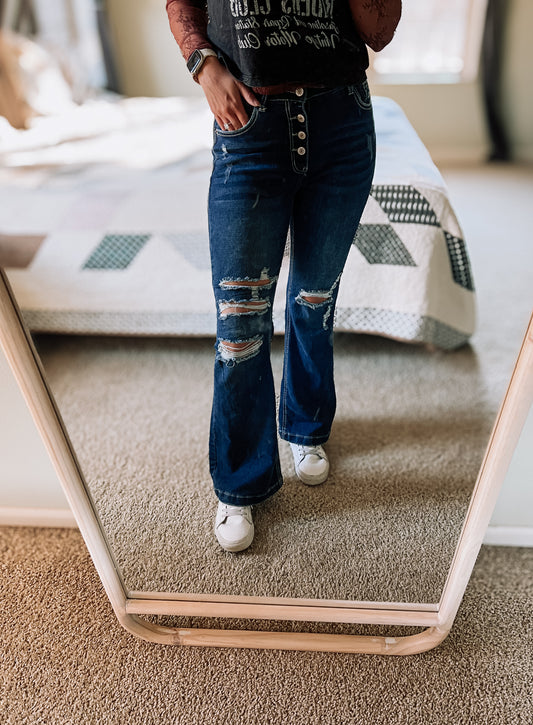 lizzy distressed flare bootcut jeans